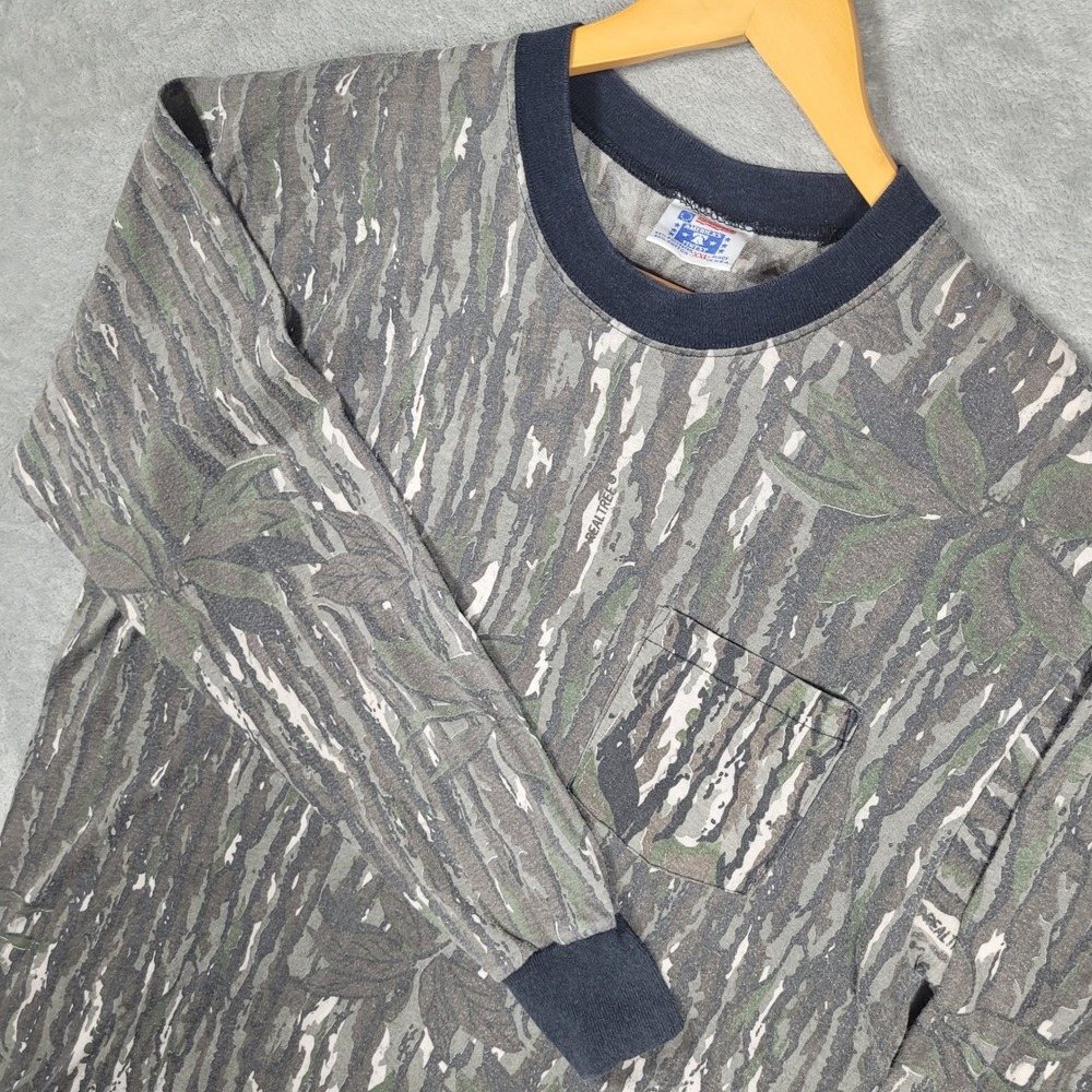 Vintage 80s Realtree Shirt Mens 2XL Trebark Camo Long Sleeve Hunting Thin Cotton
